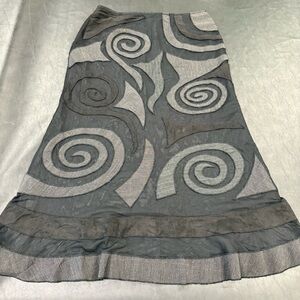 Tribal Charcoal Swirl A-Line Multimedia Dunecore Euro Goth Skirt Ethereal Sz 10